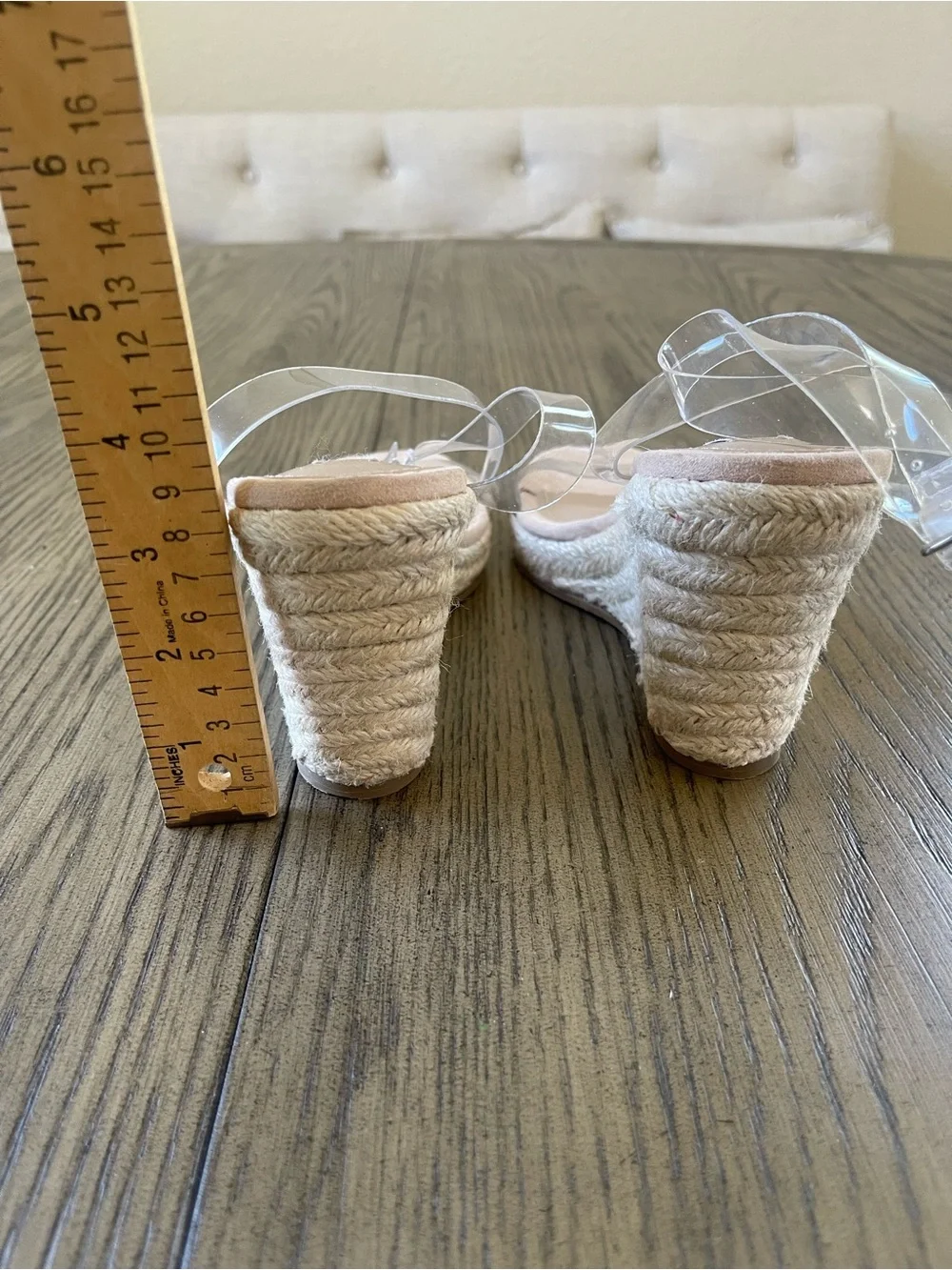 Steve Madden Nude Suede & Clear Strap Espadrille Wedges